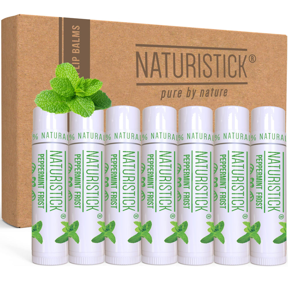 Naturistick Peppermint Lip Balm pack shows seven sticks for daily hydration.