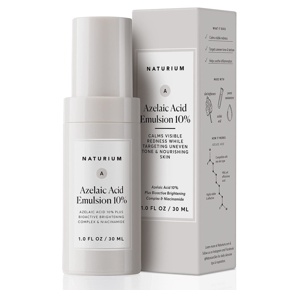 Naturium Azelaic Acid Emulsion bottle showing the 10% formula for balanced skin.