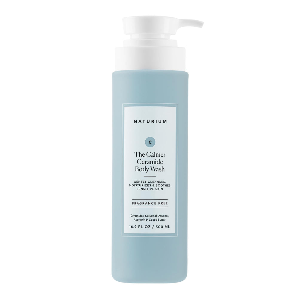 Naturium gel calmante con ceramidas, textura cremosa para piel sensible.