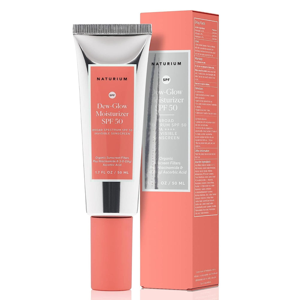 Naturium Dew-Glow Moisturizer SPF50 bottle showing dewy protection for daily radiance