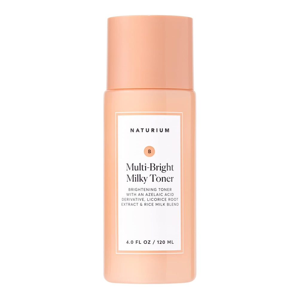 Naturium Multi-Bright Milky Toner, botella-vertido: exfoliación suave para tono uniforme.