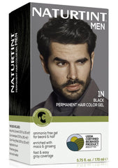 Naturtint Men’s permanent color 1N Black applied to hair showing natural gray coverage.