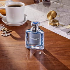 Nautica Voyage gift-set display, versatile fragrance for casual wear.
