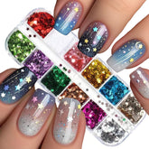 NBNTGH estrellas 3D para uñas, brillo vibrante bajo diferentes luces.