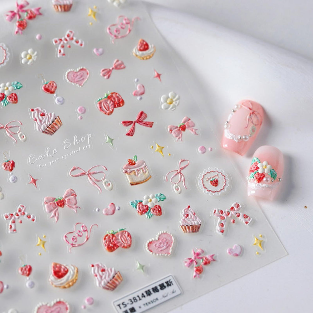 NBNTGH Uñas 5D relieve rosa lazo: acabado texturizado para uñas con estilo.