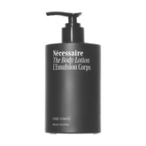 Nécessaire Cyprès-Citronné body lotion bottle on stand highlighting elegant packaging and hydration