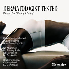 Nécessaire fragrance-free ingredients panel highlights mandelic acid and actives.