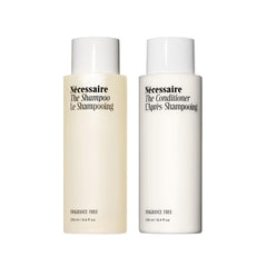 Nécessaire The Hair Duo shampoo bottle shows hydrating formula for a healthier scalp