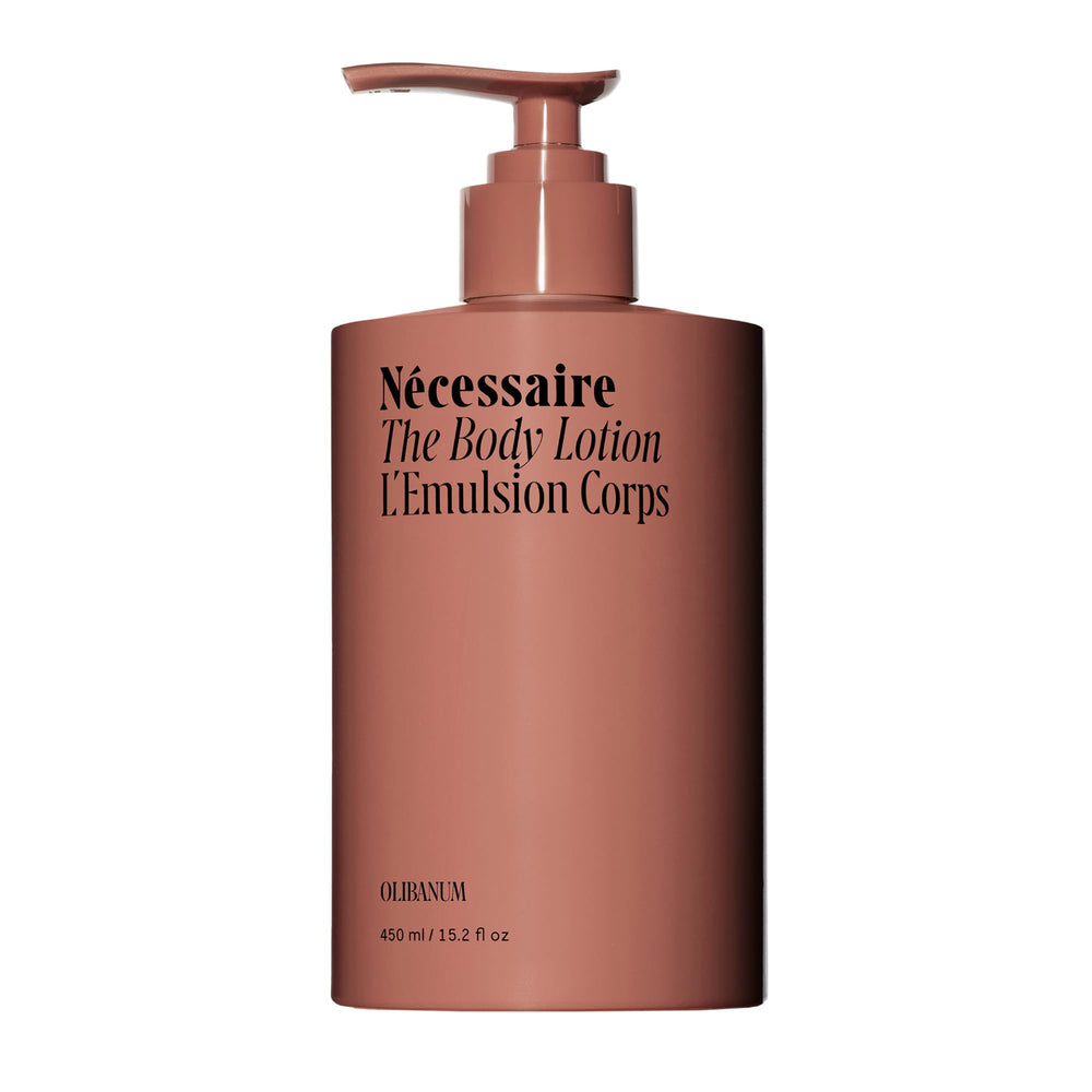 Nécessaire The Body Lotion Olibanum bottle shows fast-absorbing, non-greasy hydration.