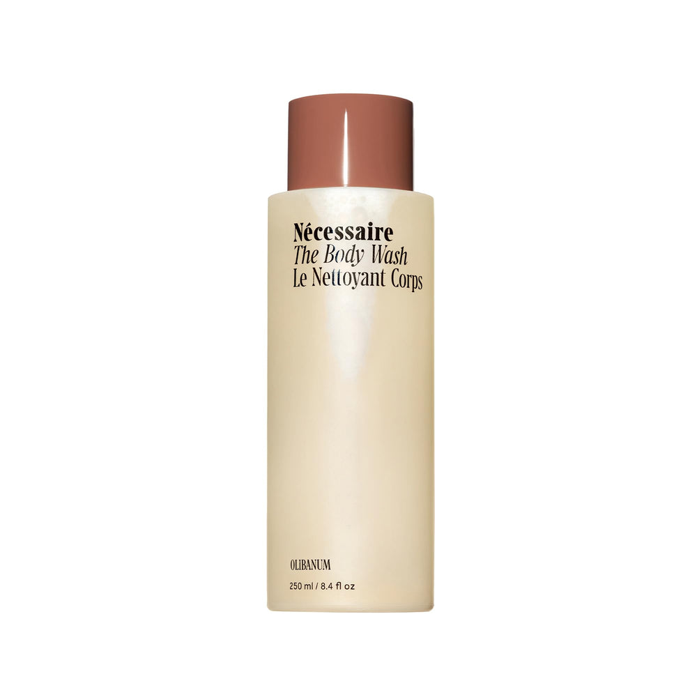 Necessaire Olibanum body wash bottle front displaying the multi-oil formula for daily cleansing