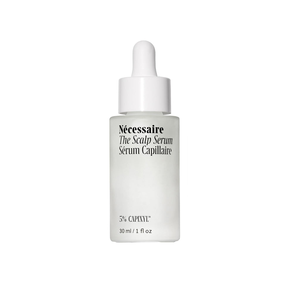 Nécessaire Scalp Serum bottle front shows fragrance-free formula for sensitive scalps.