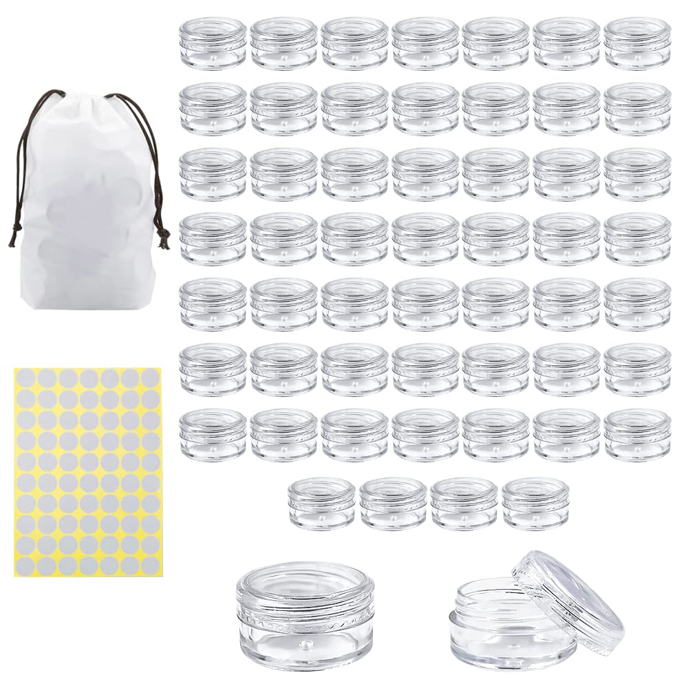 NEEMORE 55Pcs sample containers with lids and labels for organized product sampling.