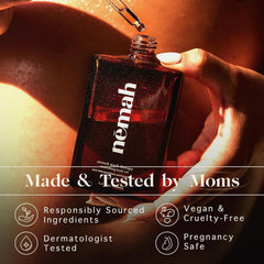 Nemah Belly Oil jojoba coconut hemisqualane blend close-up.