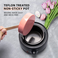 TEFLON-coated wax container enables effortless cleaning after waxing sessions.