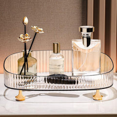 Neotidy clear makeup tray offers see-through visibility for essentials.