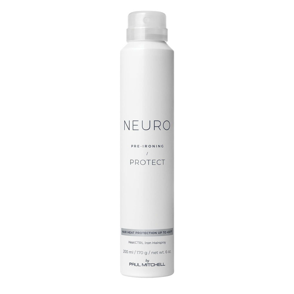 Neuro Protect HeatCTRL Iron Hairspray bottle showing heat protection for styling