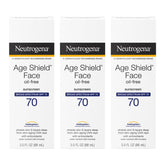 Neutrogena Age Shield SPF 70 bottle front for daily sun protection and broad spectrum defense.
