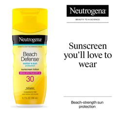 Neutrogena Beach Defense, loción solar de rápida absorción para días de playa.