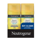 Neutrogena Beach Defense SPF70, paquete doble, protección para cara y cuerpo en la playa.