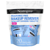 Neutrogena fragrance-free makeup remover wipes singles for travel-friendly, on-the-go cleansing.