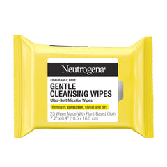 Neutrogena Gentle Facial Cleansing Wipes pack shown as a resealable container for on-the-go cleansing.
