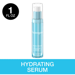 Neutrogena Hydro Boost serum bottle back view highlighting purified hyaluronic acid hydration.
