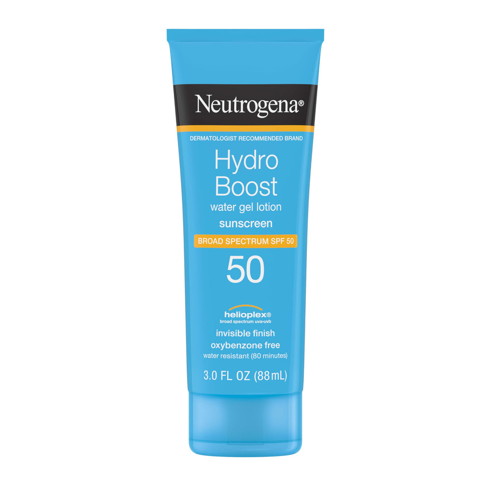 Neutrogena Hydro Boost Water Gel Sunscreen SPF 50 bottle with lightweight, non-greasy protection.