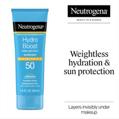 Dispensing pump of Neutrogena Hydro Boost Water Gel Sunscreen SPF 50 for quick application.