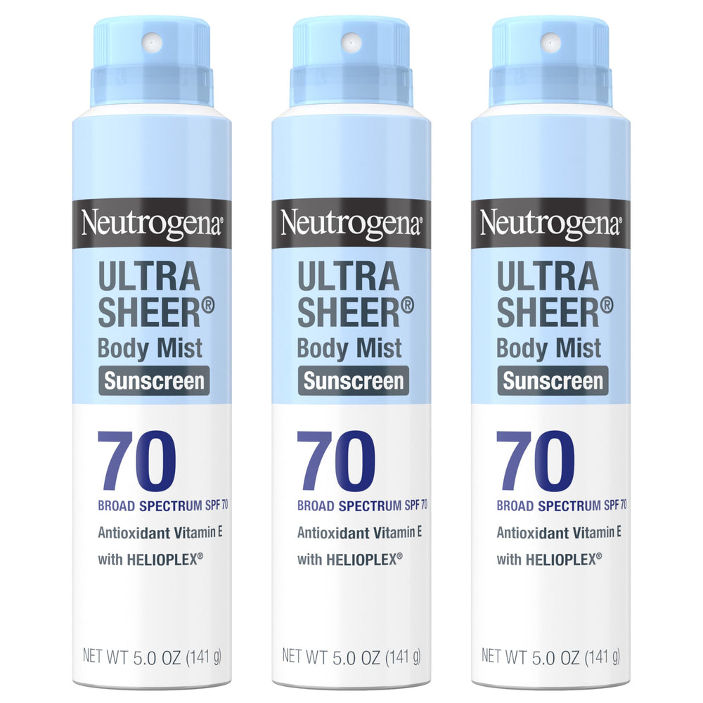 Protector solar en aerosol ultraligero de Neutrogena SPF 70: tres latas para uso diario.
