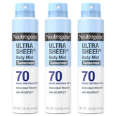 Protector solar en aerosol ultraligero de Neutrogena SPF 70: tres latas para uso diario.