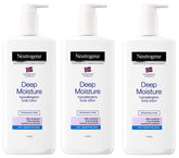 Neutrogena Deep Moisture bottle highlighting long-lasting hydration for dry skin.