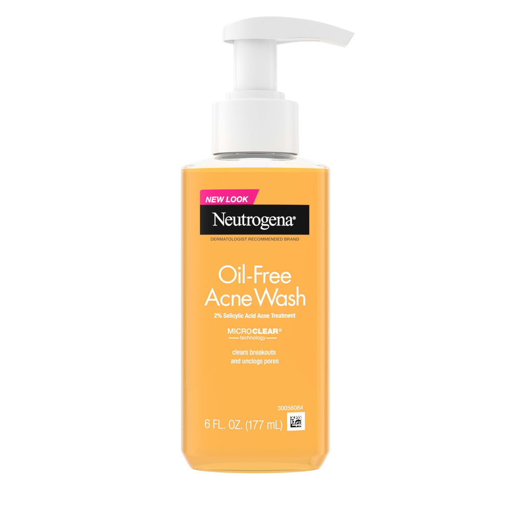 Neutrogena Oil-Free Acne Wash bottle front with 2% salicylic acid for daily clearer skin.
