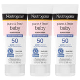 Neutrogena Pure & Free baby sunscreen tubes SPF 50 protect delicate skin.