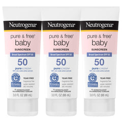 Neutrogena Pure & Free baby sunscreen tubes SPF 50 protect delicate skin.