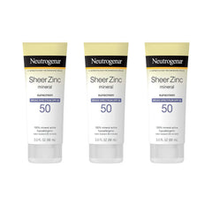 Neutrogena Sheer Zinc Dry-Touch Lotion SPF 50 for sensitive skin with non-greasy, water-resistant protection.
