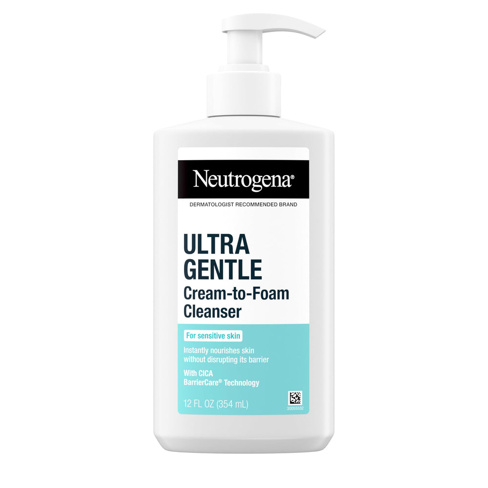 Neutrogena Ultra Gentle: botella de crema-espuma, limpieza suave sin irritar la piel sensible.