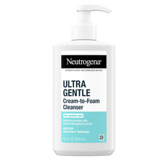 Neutrogena Ultra Gentle: botella de crema-espuma, limpieza suave sin irritar la piel sensible.