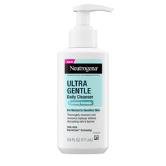 Neutrogena Ultra Gentle Foaming Cleanser bottle front, fragrance-free for sensitive skin.