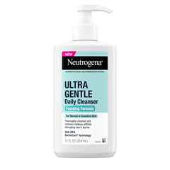 Neutrogena Ultra Gentle Foaming Cleanser bottle shown for a daily sensitive-skin cleanse.