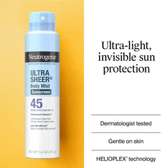 Neutrogena Ultra Sheer Body Mist on-body spray delivers weightless finish.