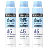 Neutrogena Ultra Sheer Body Mist bottle with SPF 45 for quick protection.