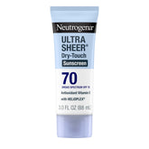 Neutrogena Ultra Sheer SPF 70, bote, protección ligera para uso diario al aire libre.