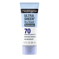 Neutrogena Ultra Sheer SPF 70, bote, protección ligera para uso diario al aire libre.