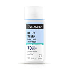 Neutrogena Ultra Sheer Mineral Face SPF 70 en bote sedoso, ideal para piel sensible.