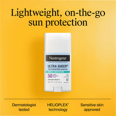 Neutrogena Ultra Sheer Mineral Stick sin residuo blanco para acabado natural.