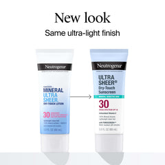 Neutrogena Ultra Sheer Mineral dorso de la botella, fórmula ligera y de rápida absorción