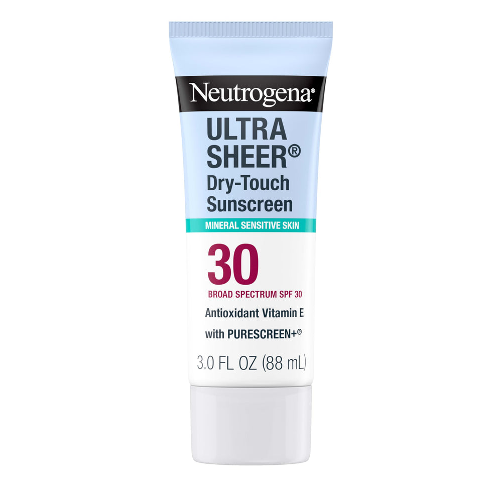 Neutrogena Ultra Sheer Mineral frente de la botella, protección mineral para rostro y cuerpo