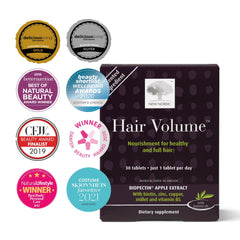NEW NORDIC Hair Volume Tablets bottle side highlights easy daily use.