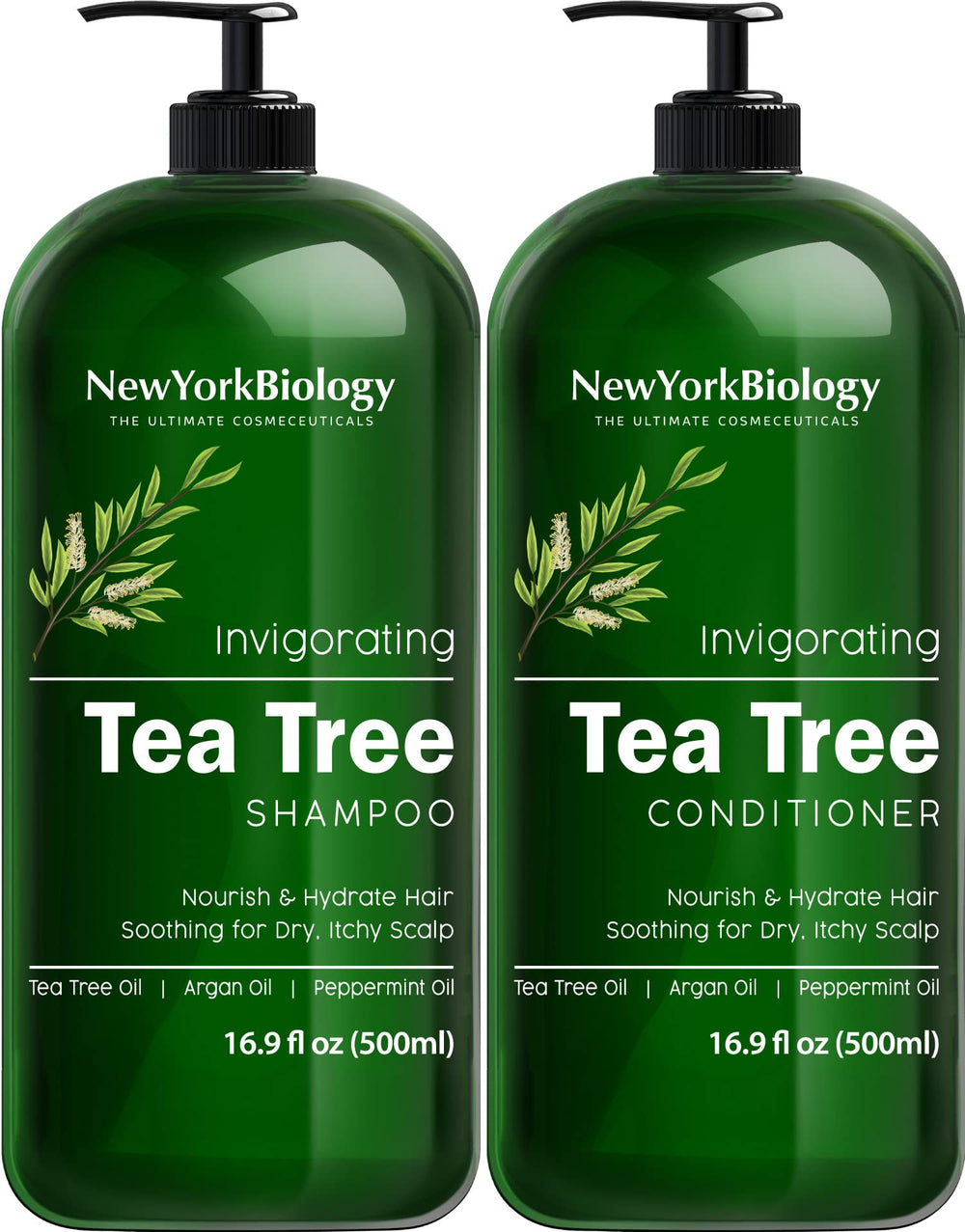 NEW YORK BIOLOGY Champú de árbol de té, botella, limpieza profunda.