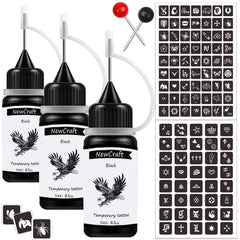 NewCraft 3-pack black ink bottles for temporary tattoo designs
